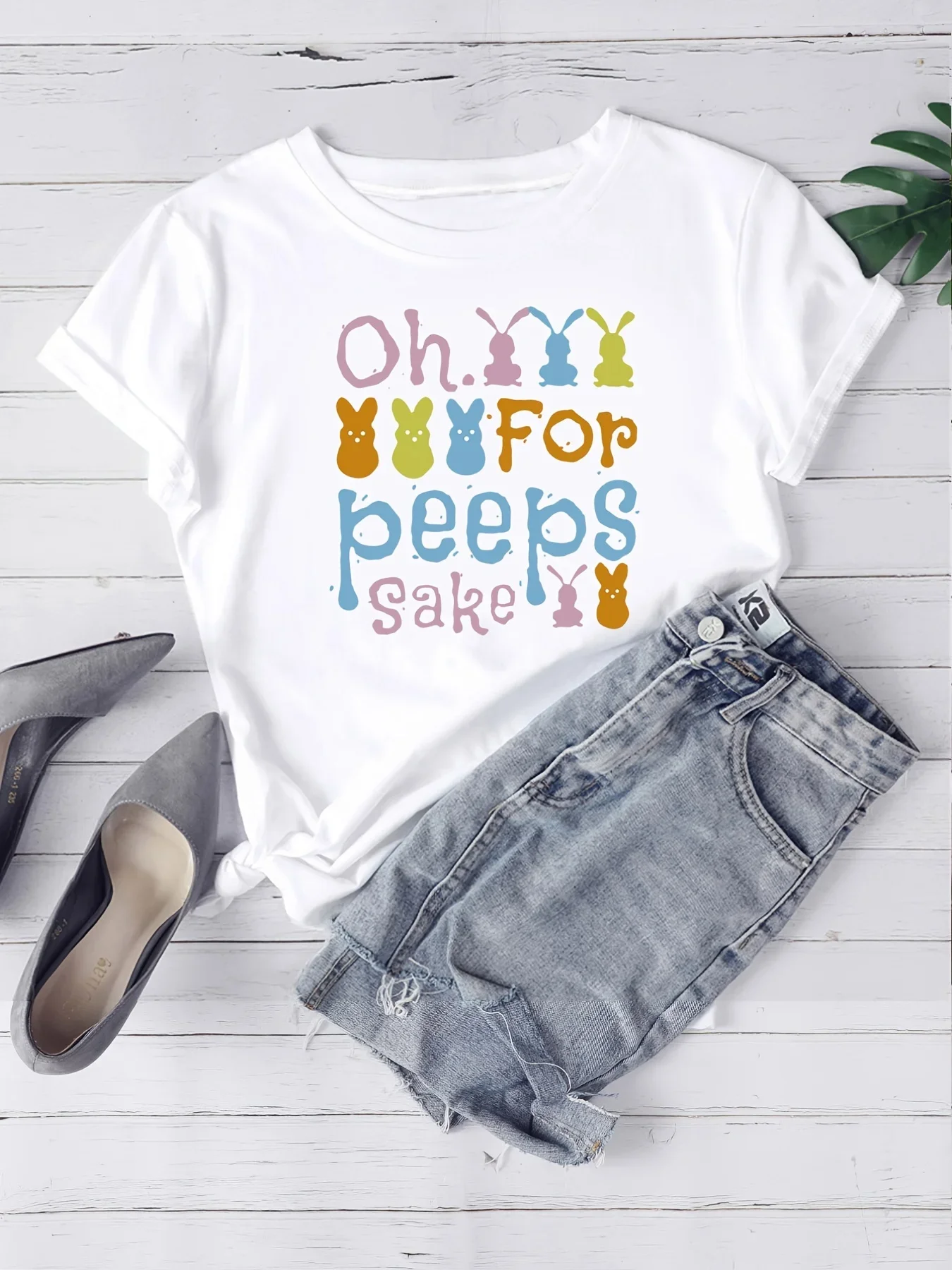 2024 Easter Oh For Peeps Sake Rabbit Letter Printed T-Shirt