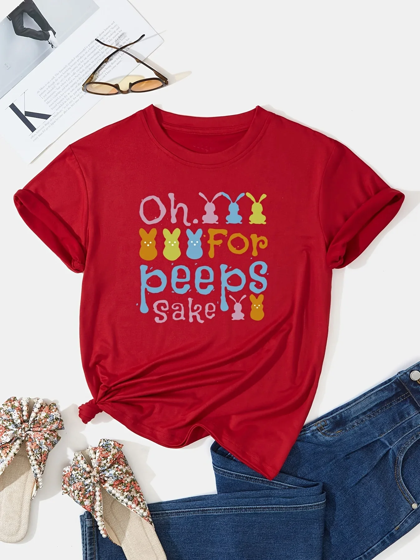 2024 Easter Oh For Peeps Sake Rabbit Letter Printed T-Shirt