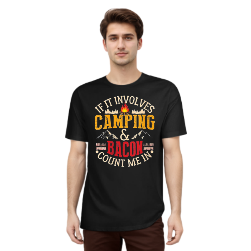 Camping And Bacon Camping Outdoor Camper Printed T-shirt 