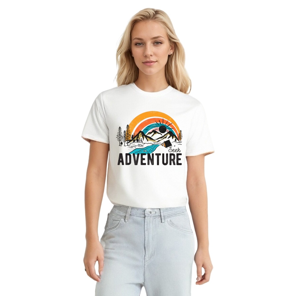 Camping Outdoor Camper Seek Adventure Printed T-shirt 
