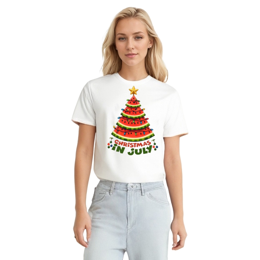 Christmas In July Watermelon Christmas Tree Xmas T-shirt