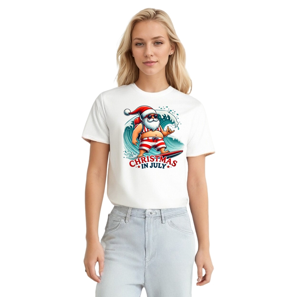 Surfing Santa Christmas In July Xmas T-shirt