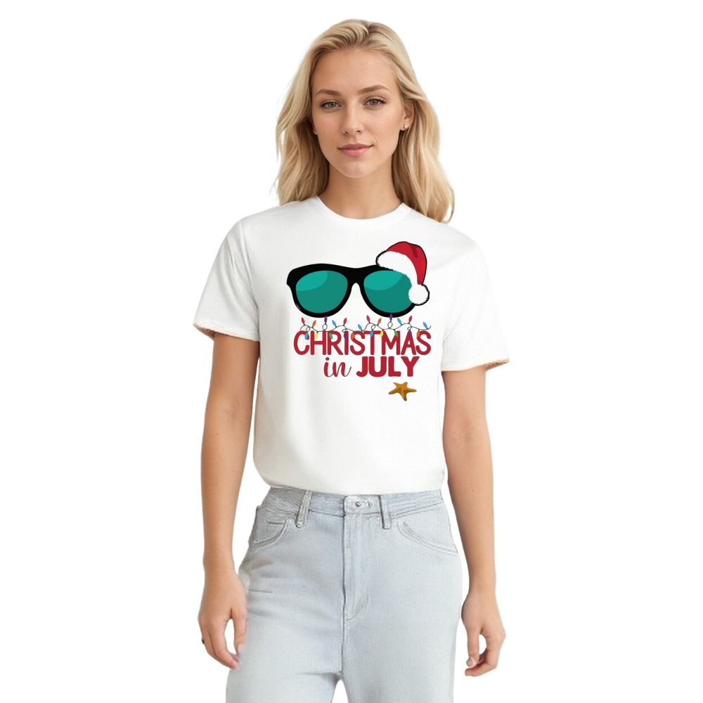 Christmas In July Santa Glasses Xmas T-shirt