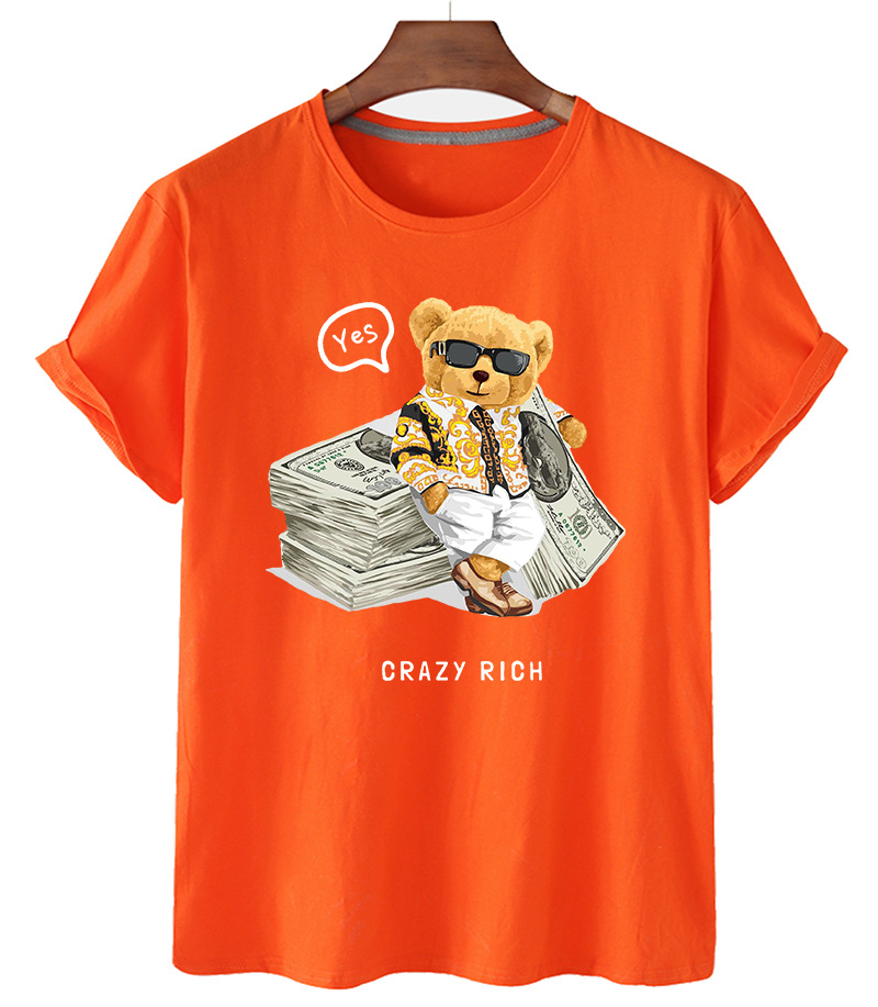 Crazy Rich Bear Casual Short Sleeve Printed T-Shirt