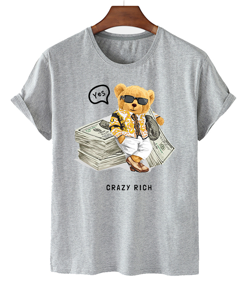 Crazy Rich Bear Casual Short Sleeve Printed T-Shirt