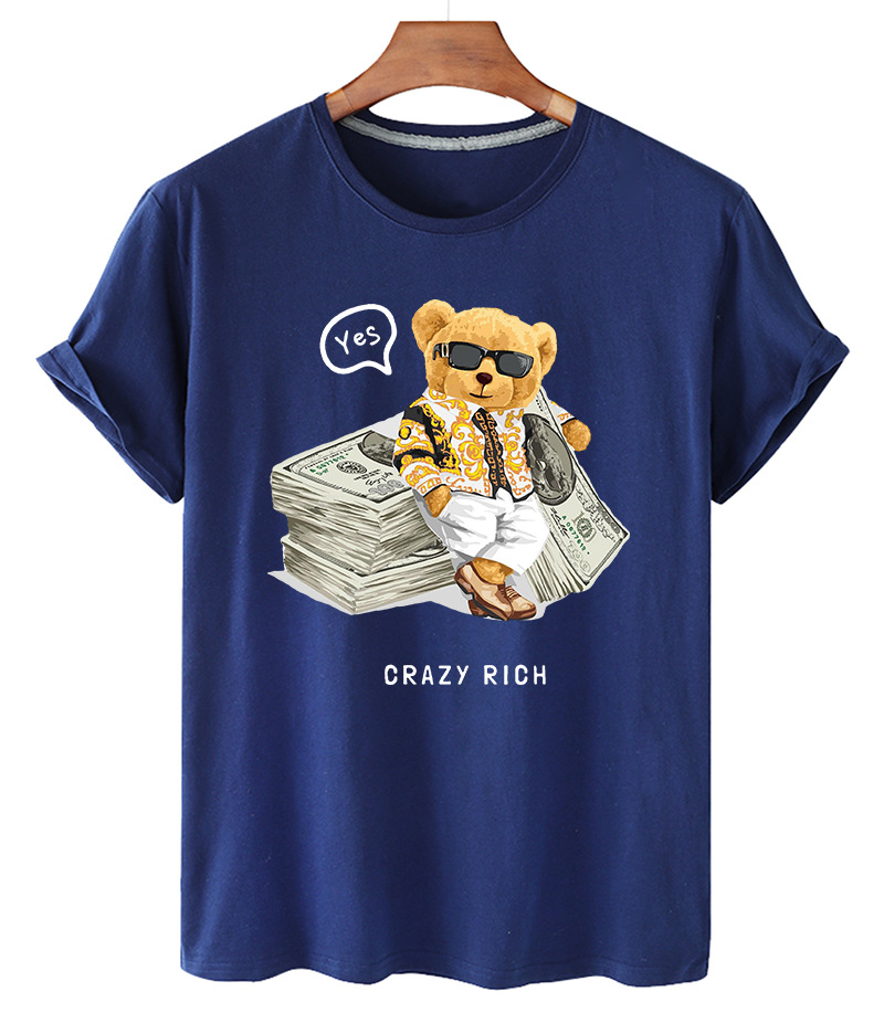 Crazy Rich Bear Casual Short Sleeve Printed T-Shirt