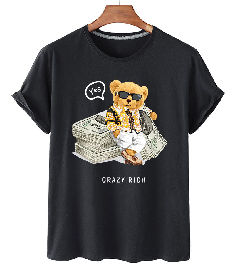 Crazy Rich Bear Casual Short Sleeve Printed T-Shirt