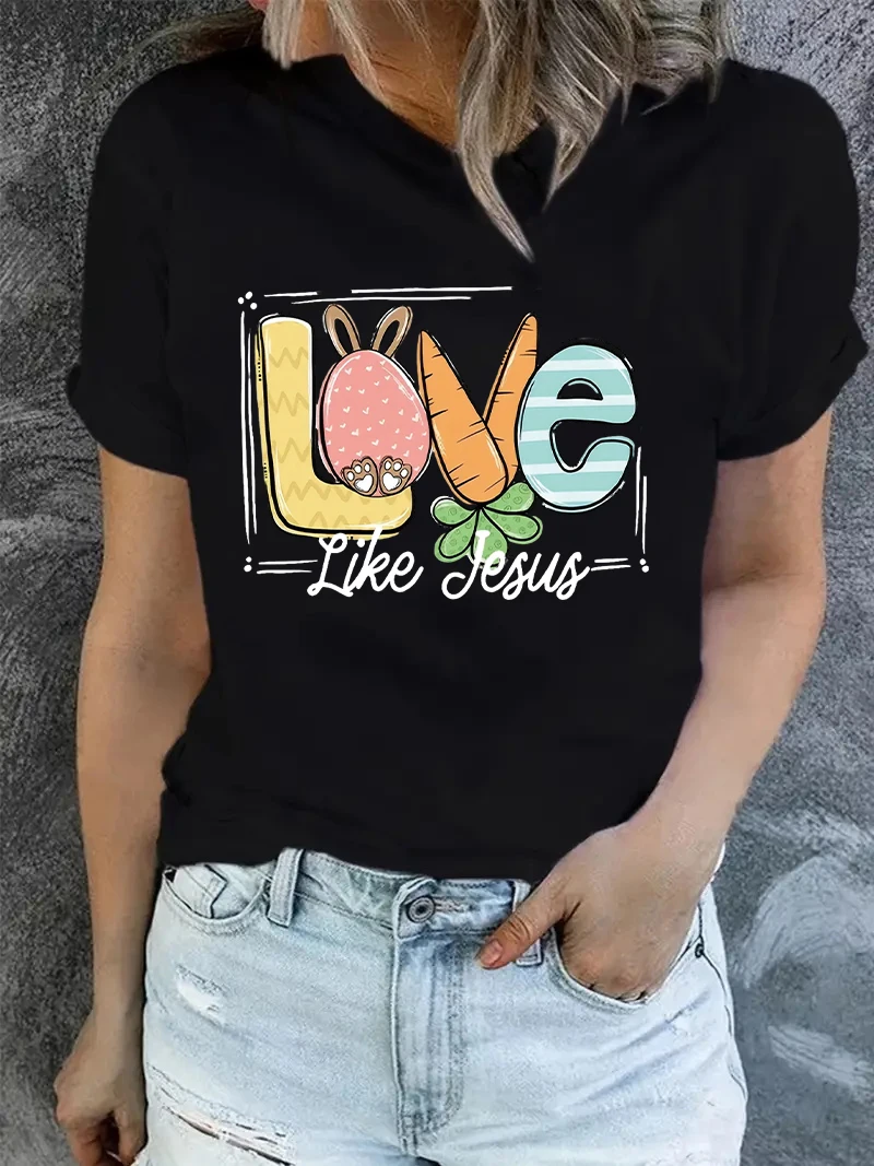 2024 Easter Hip Hop Love Like Jesus Print Women T-shirt