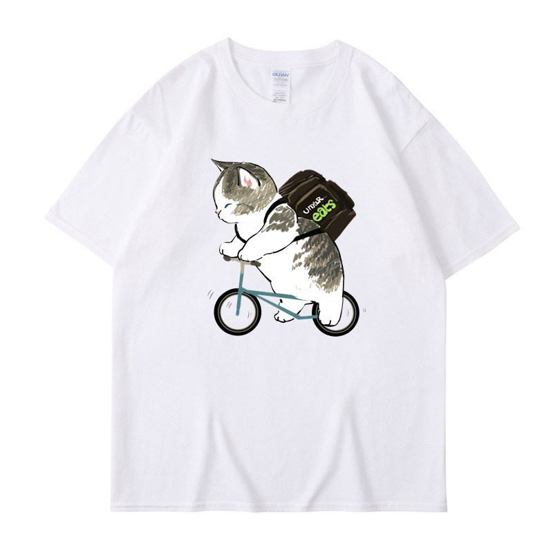 Funny Biker Cat Printed T-shirt