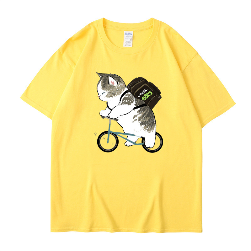 Funny Biker Cat Printed T-shirt