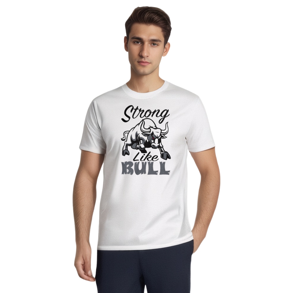 Gym Fitness Strong Like Bull Printed T-shirt