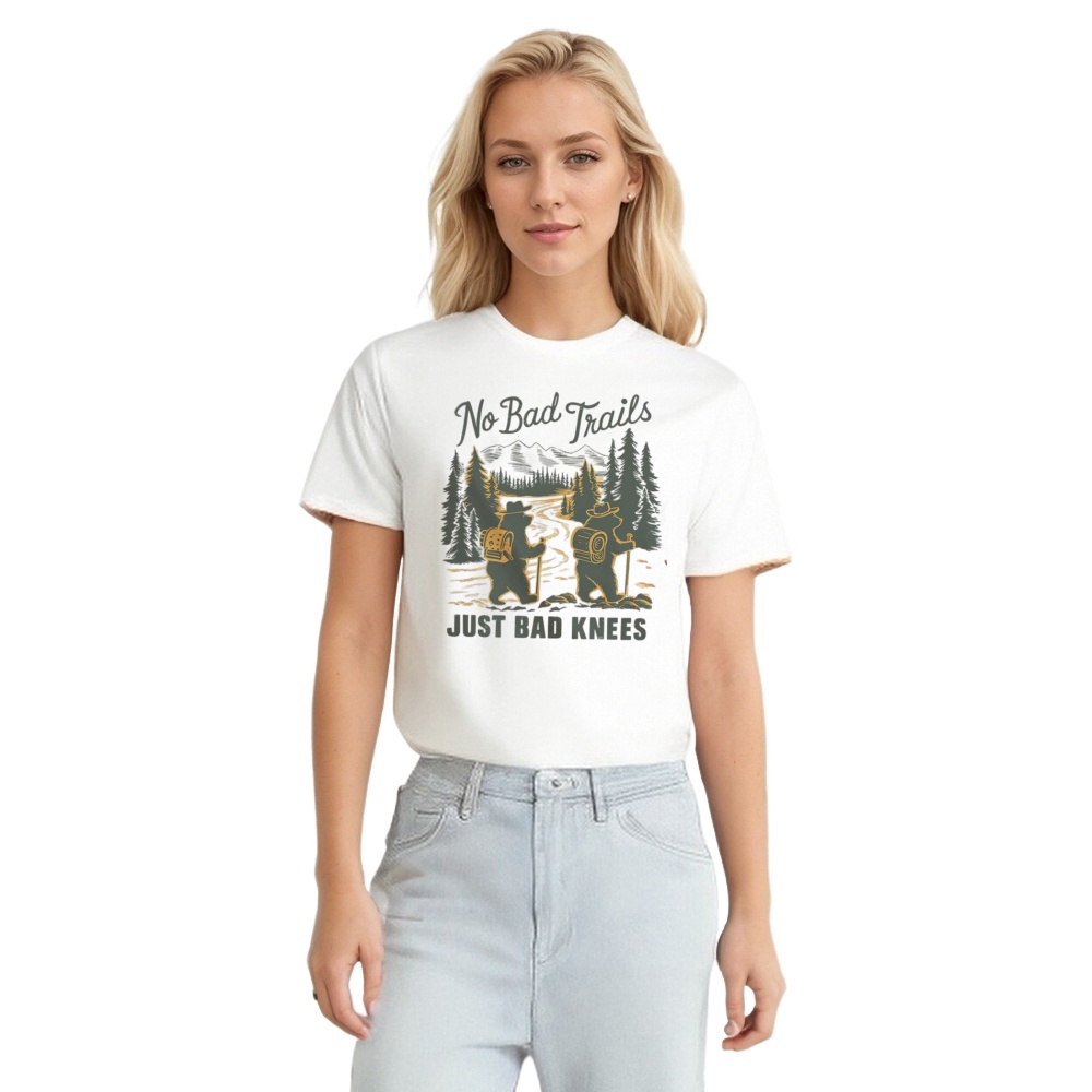 Outdoor Hiker Hiking Just Bad Knees Printed T-shirt 
