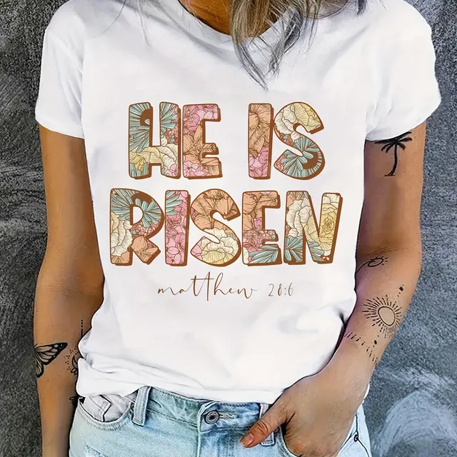 2024 Easter He Is Risen Printed T-Shirt