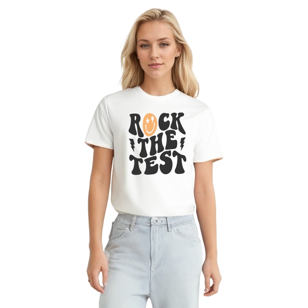 School Test Day Rock The Test Printed T-shirt