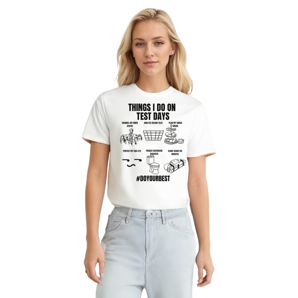 School Things I Do On Test Day Printed T-shirt