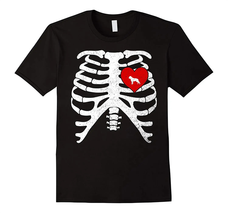 Skeleton Ribcage Heart Funny Pet Dog Lover Printed T-shirt