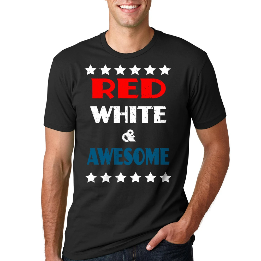 Red White And Awesome Independence Day Printed T-Shirt