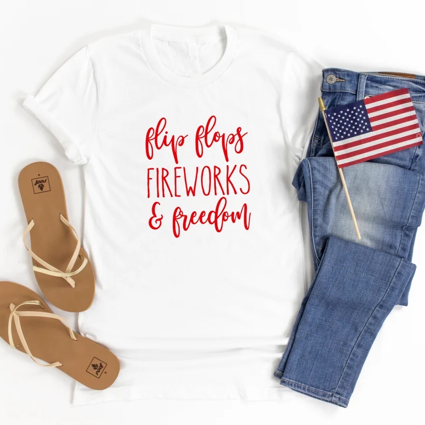 Flip Flops Fireworks And Freedom Independence Day T-Shirt