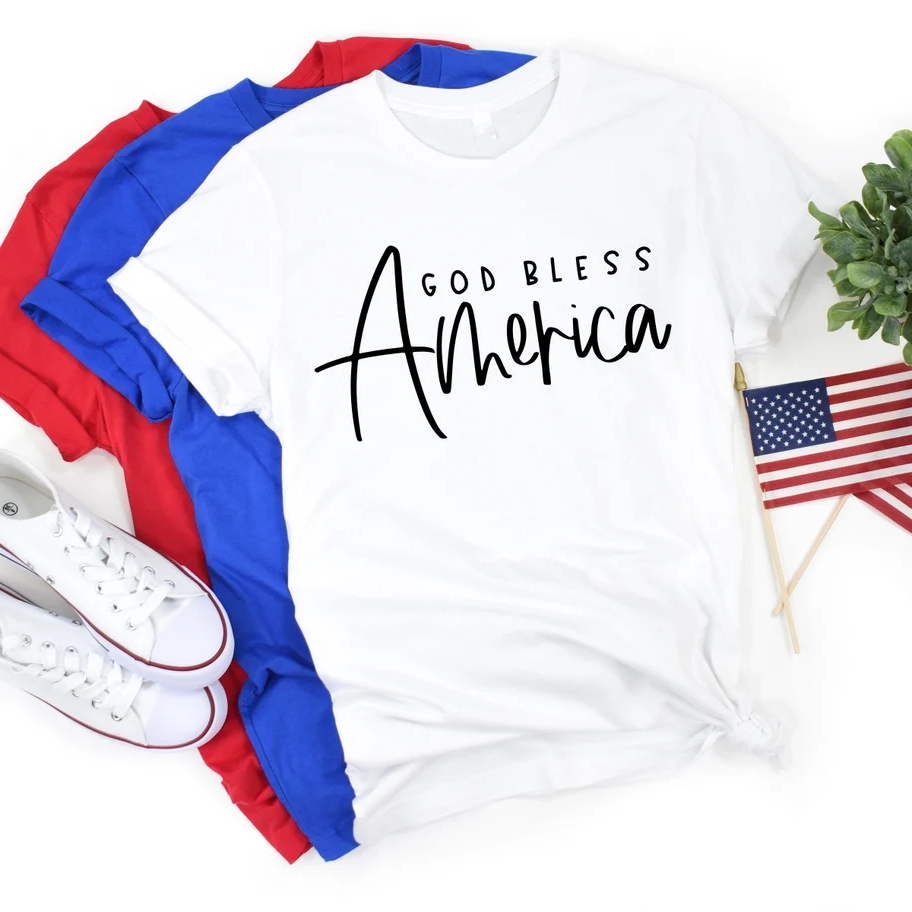 God Bless America Independence Day Printed T-Shirt