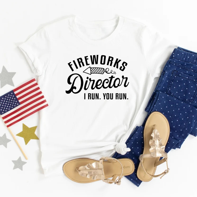 Fireworks Director I Run You Run Independence Day Printed T-Shirt
