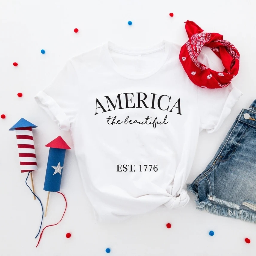 America The Beautiful Est 1776 Independence Day Printed T-Shirt