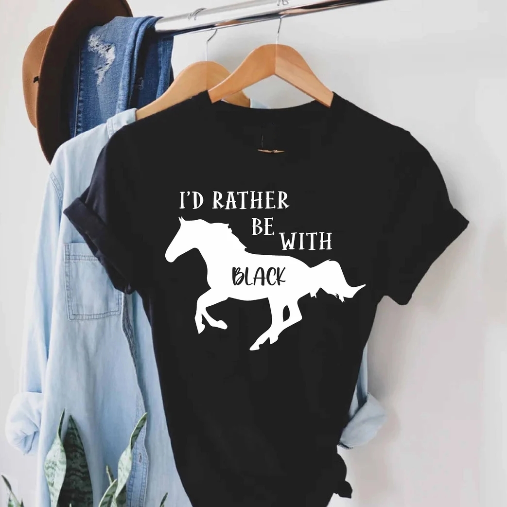 Horse Lover I'd Rather Be With Custom Horse Name I Love Horses Day T-Shirt