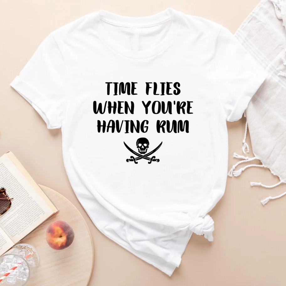 Captain Pirate Time Flies When You're Having Rum Printed T-Shirt