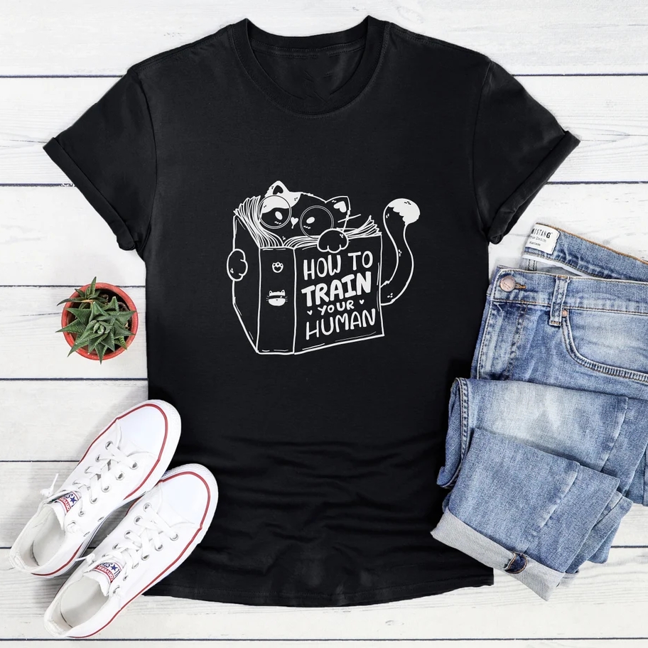 Pet Cat Lover How To Train Your Human Funny T-Shirt