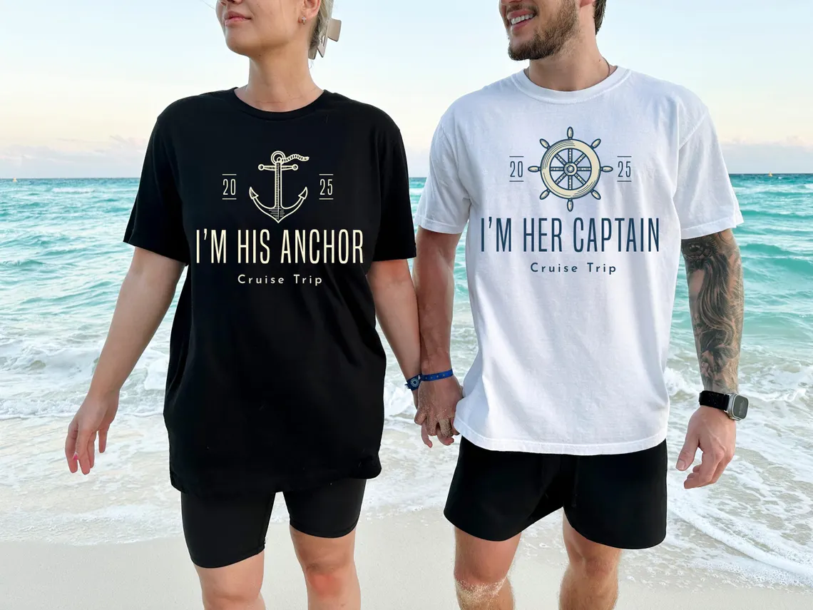 Her Captain His Anchor Valentine's Day Cruise Trip Couple Gift T-Shirt