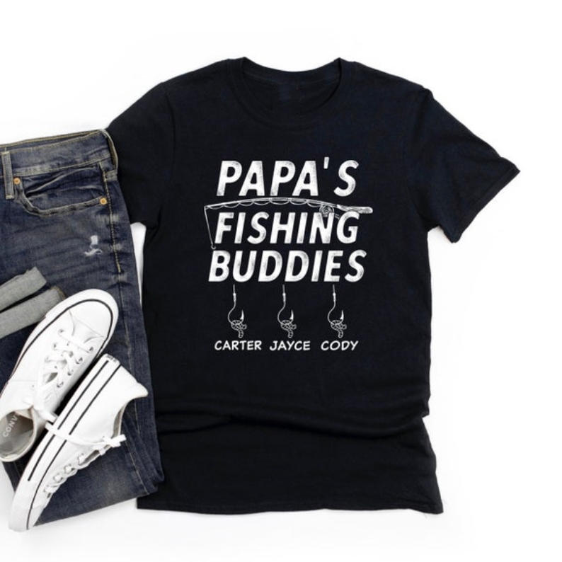Papa's Fishing Buddies Custom Name Fishing Fish Lover Printed T-shirt 