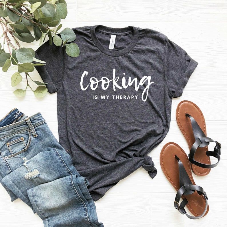 Foodie Food Lover Cooking Is My Therapy Printed T-shirt