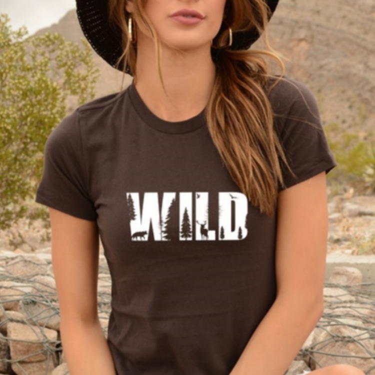 Outdoor Adventure Wild Mountain Trees Printed T-shirt 