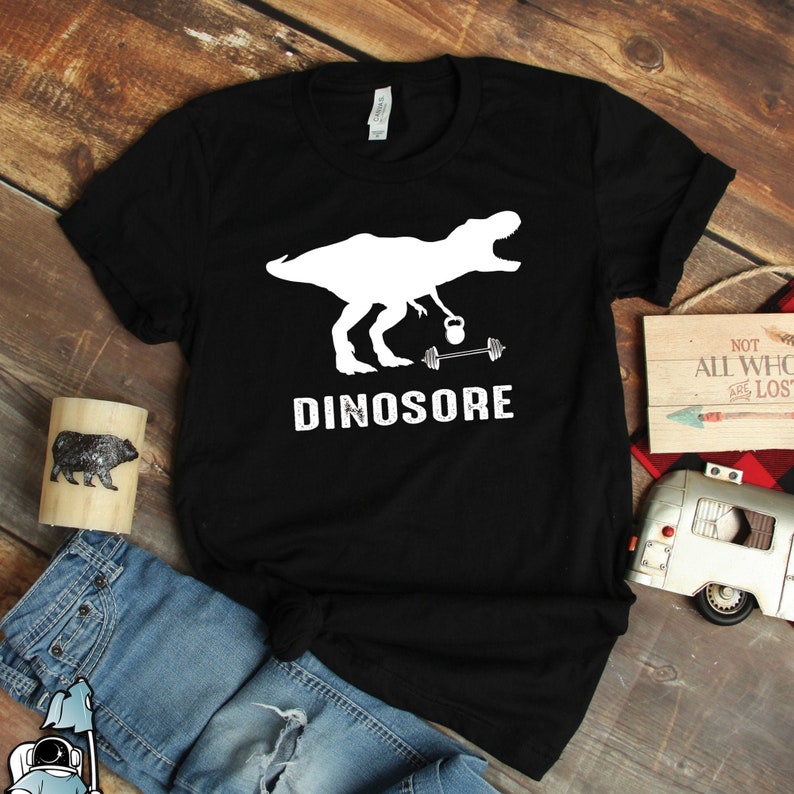 Funny Gym Workout Dinosore Weightlifting Printed T-shirt