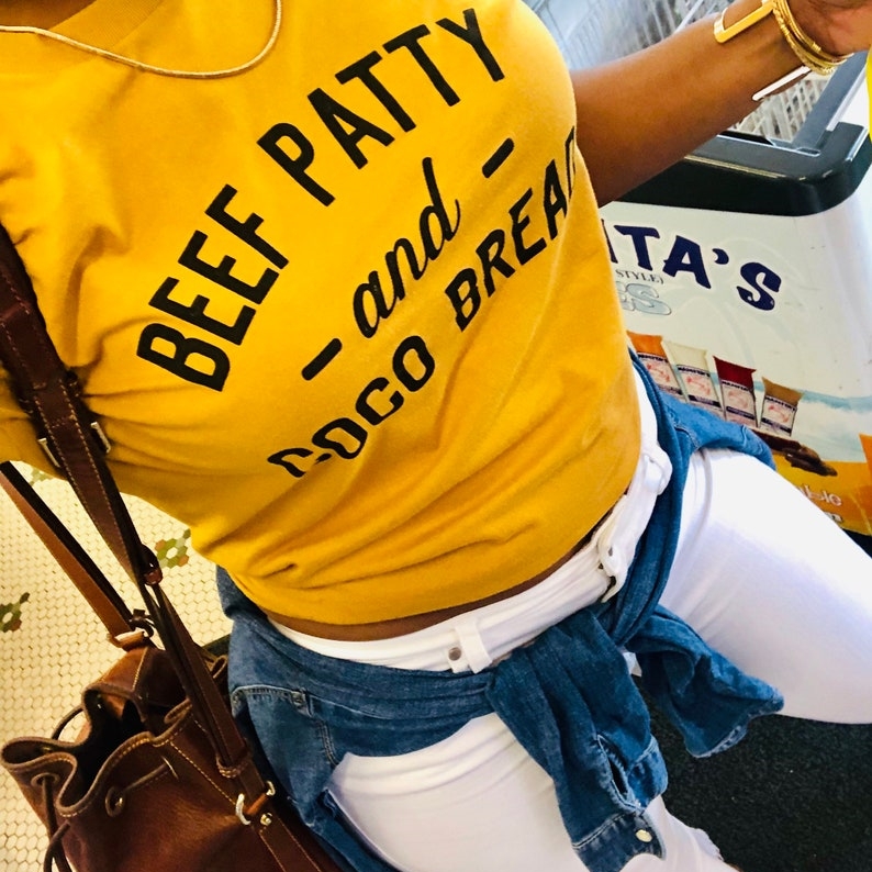 Foodie Food Lover Beef Patty And Coco Bread Printed T-shirt