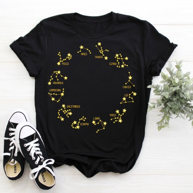 Twelve Zodiac Constellation Amateur Astronomer Birthday Present T-shirt 