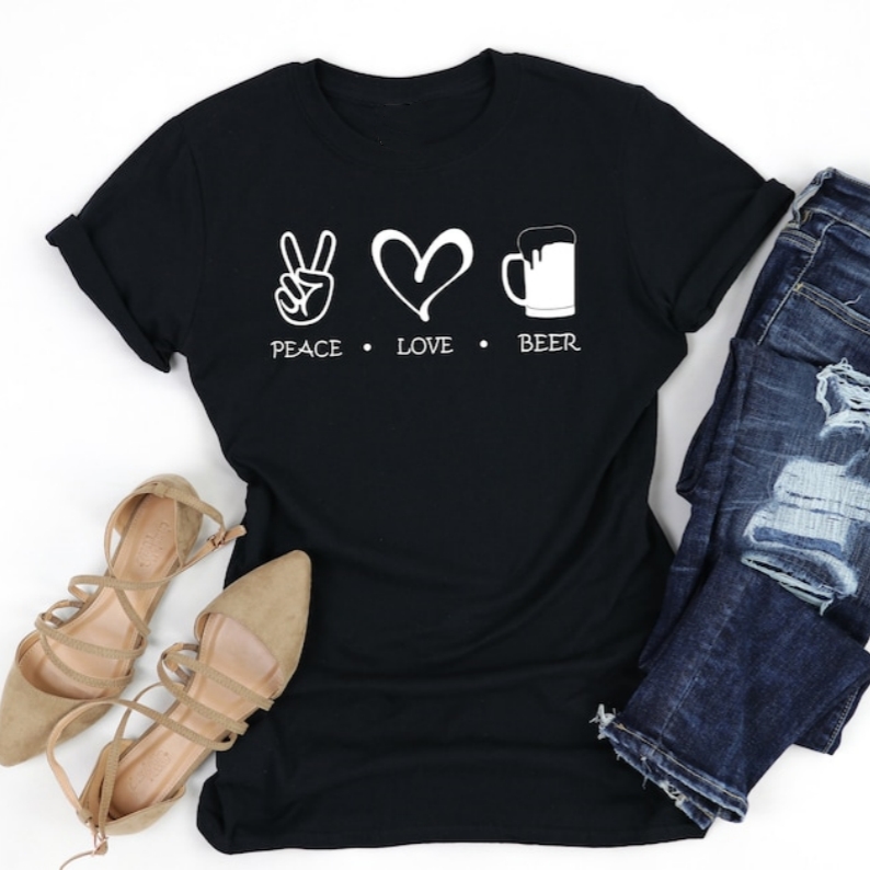 Beer Lover Peace Love Beer Printed T-Shirt