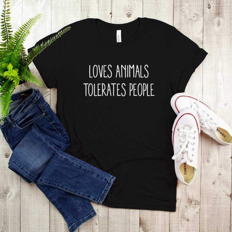 Animal Pet Lover Loves Animals Tolerates People Printed T-shirt
