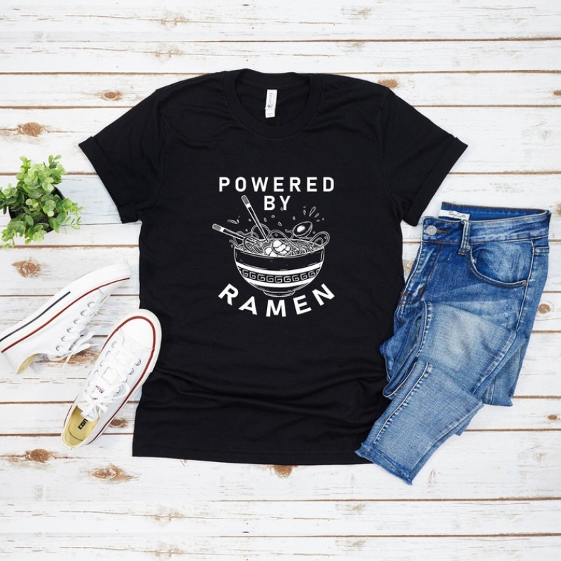 Foodie Food Lover Powered by Ramen Printed T-shirt