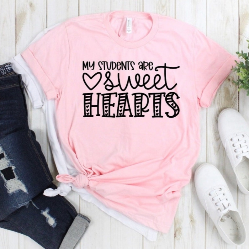 Valentine's Day Teacher My Students Are My Sweet Hearts Printed T-shirt 