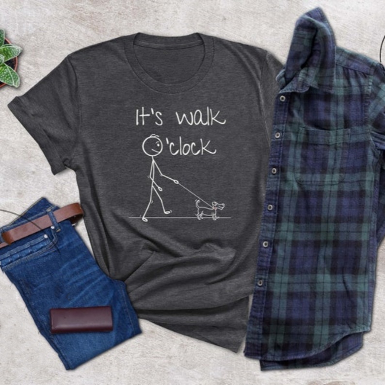 Pet Dog Lover It's Walk Clock Funny Printed T-shirt
