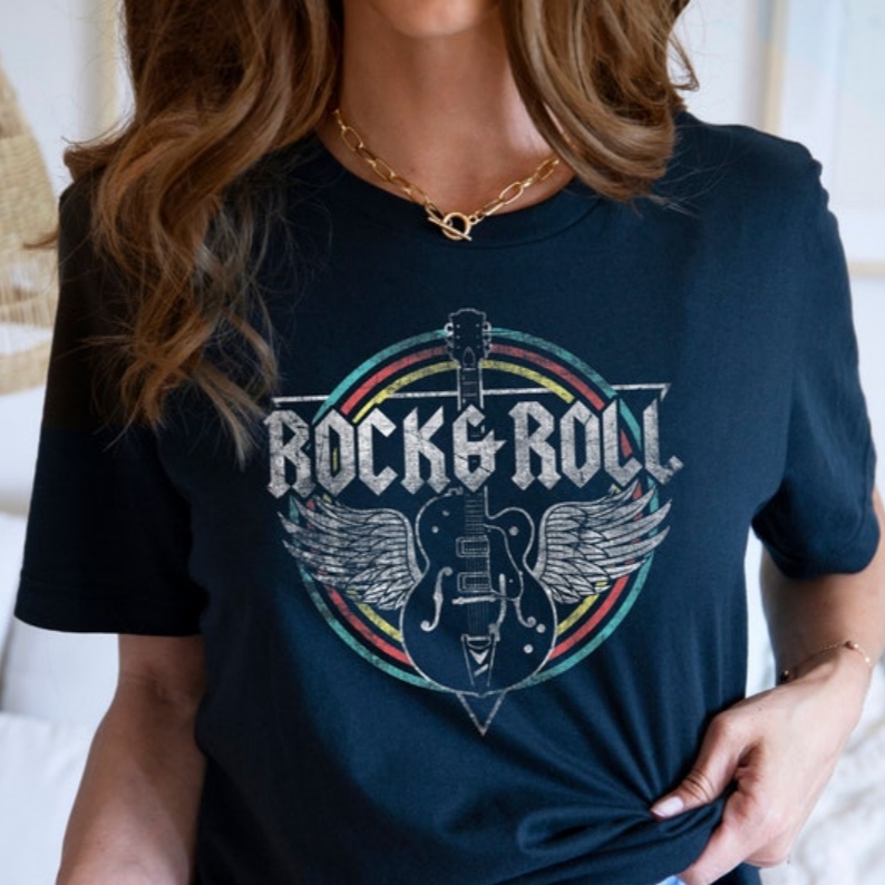 Rock and Roll Guitar Music Festival Women Printed T-shirt 