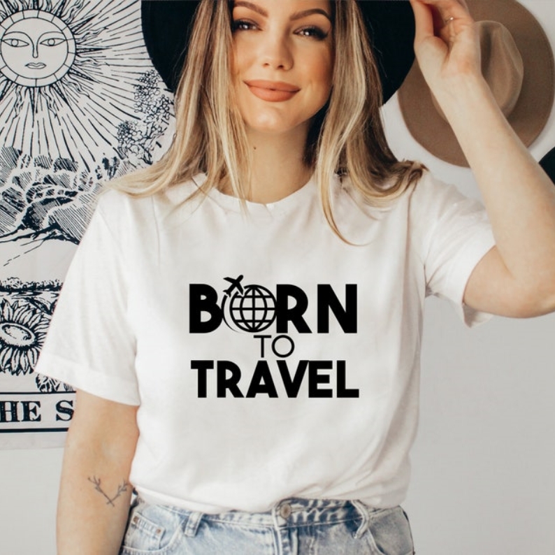 Vacation Travel Lover Born to Travel Printed T-shirt