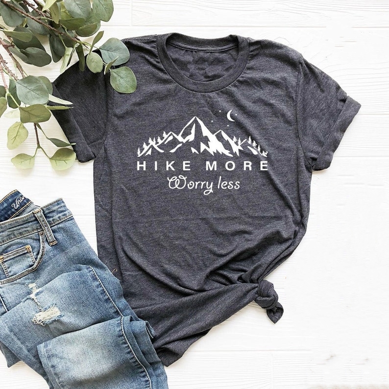 Hike More Worry Less Outdoor Hiker Camper Printed T-shirt 