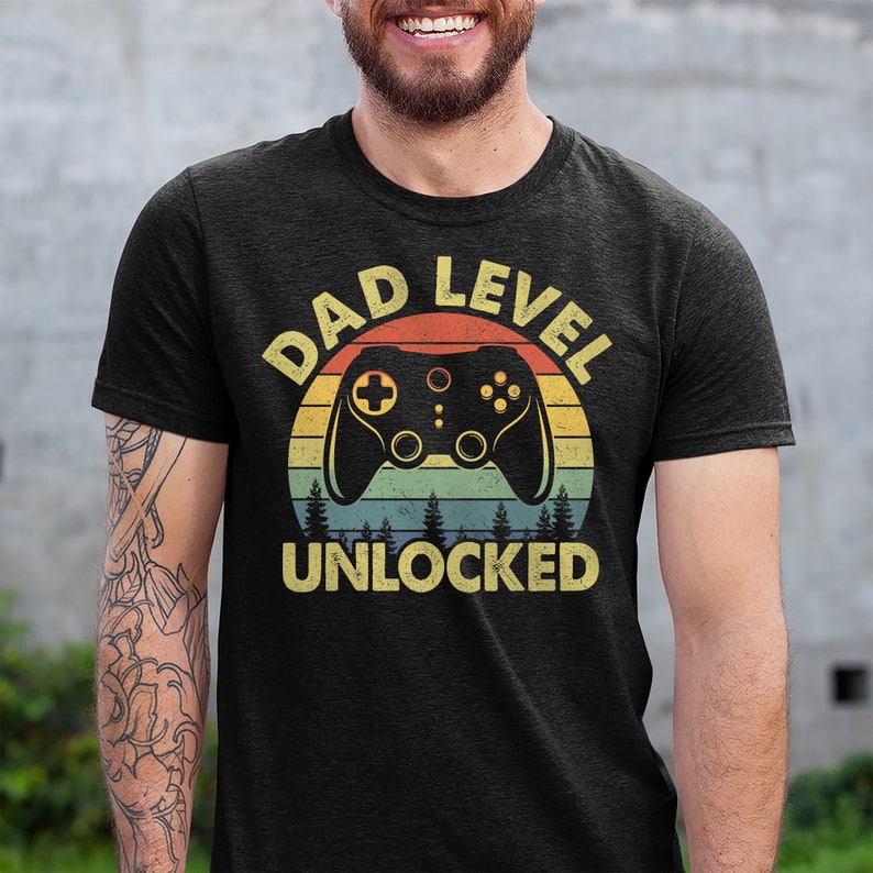 Dad Level Unlocked Game Gamer Father's Day Printed T-shirt