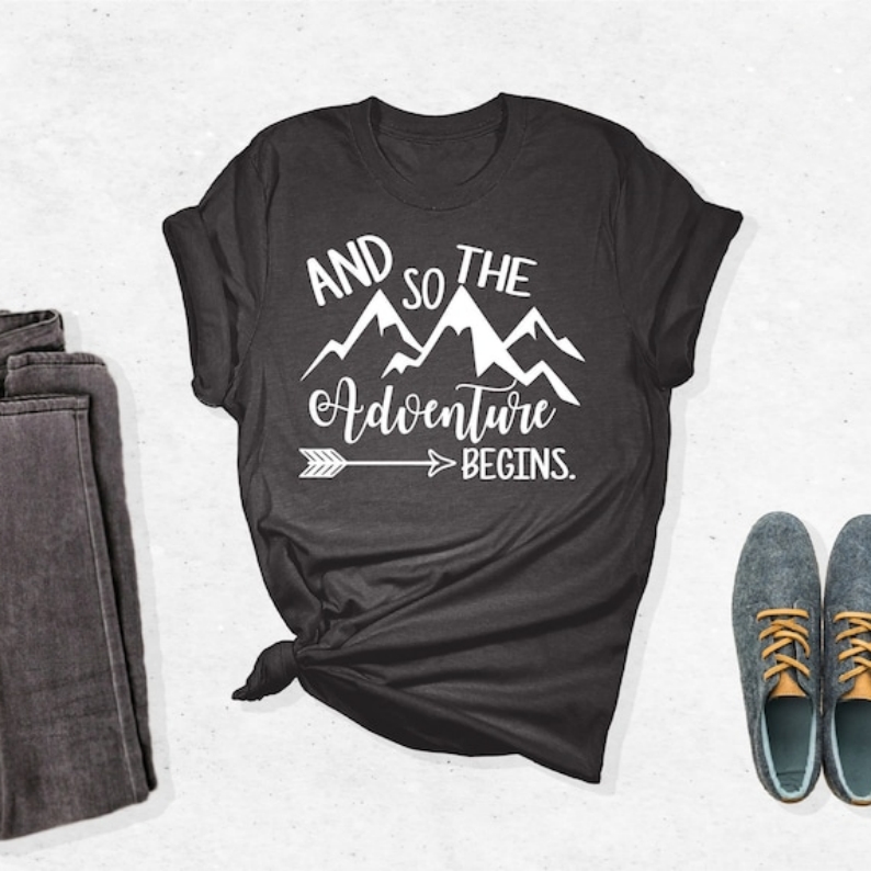 Outdoor And So the Adventure Begins Printed T-shirt 