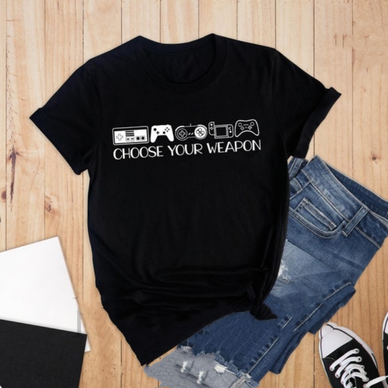 Choose Your Weapon Gamepad Game Gamer Printed T-shirt