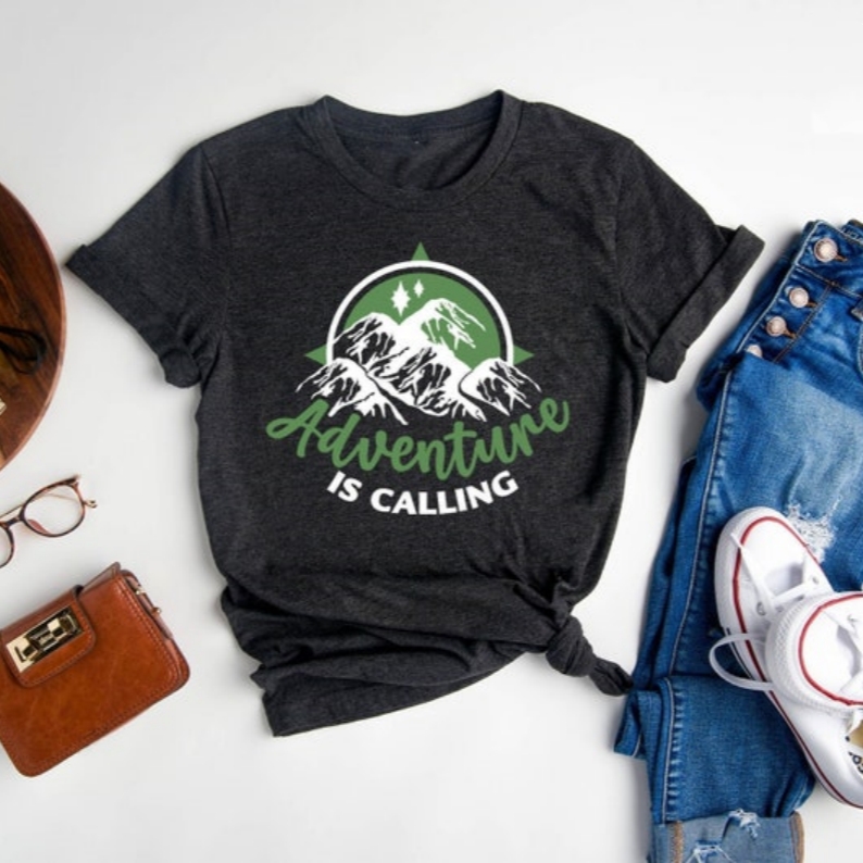 Adventure Is Calling Outdoor Hiker Camper Printed T-shirt 