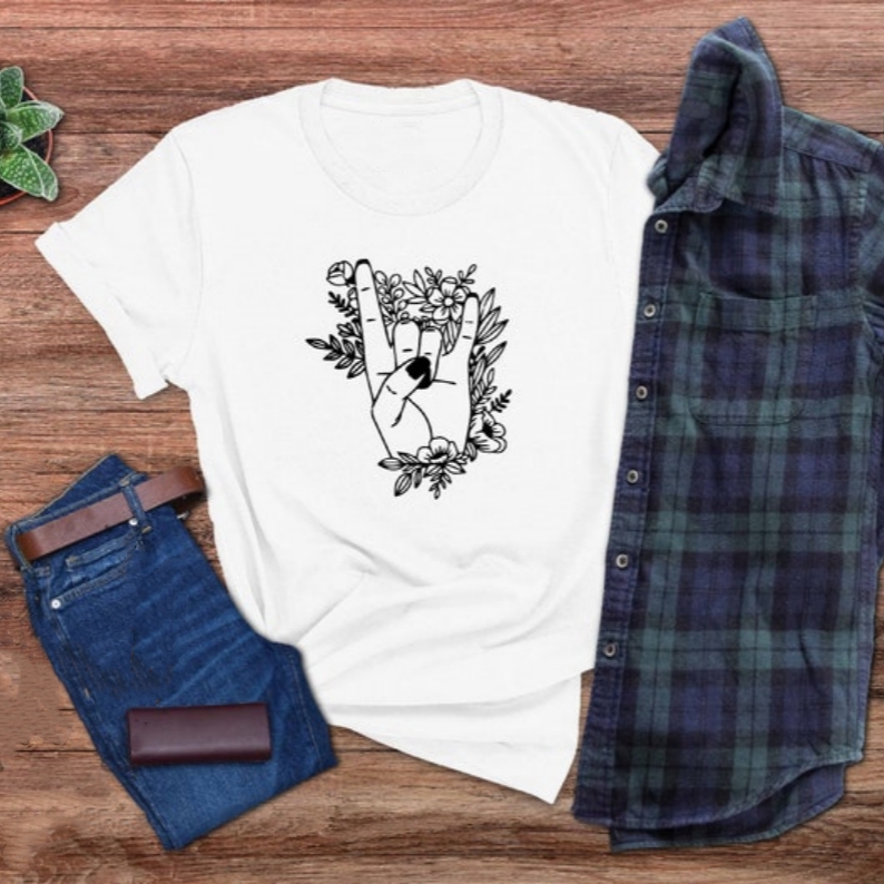 Rock Sign Gesture Music Festival Printed T-shirt 