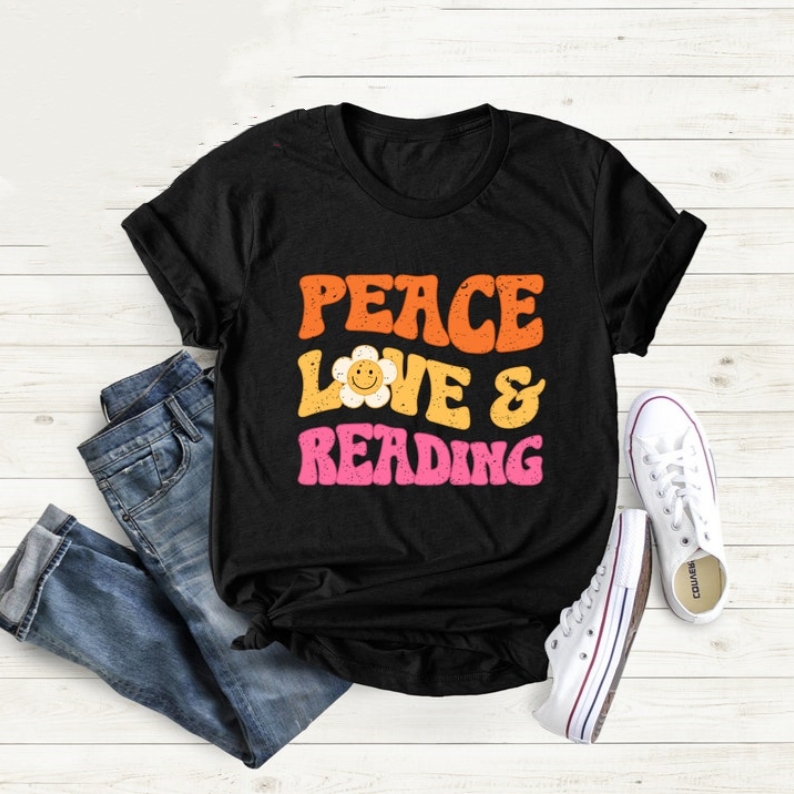 Peace Love and Reading World Book Day T-shirt 