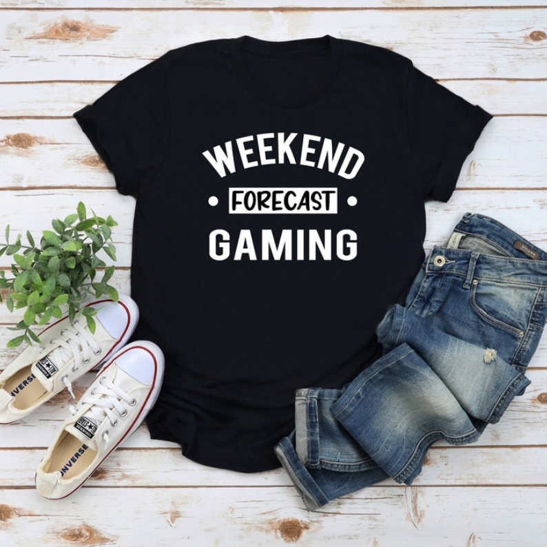Weekend Forecast Gaming Game Gamer Printed T-shirt